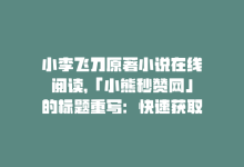 小李飞刀原著小说在线阅读，「小熊秒赞网」的标题重写：快速获取社交网络订阅！-