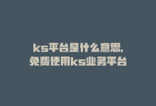 ks平台是什么意思，免费使用ks业务平台-