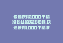 快速获得1000个精准粉丝的方法视频，快速获得1000个精准粉丝的方法-