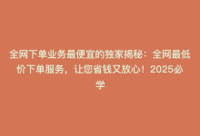 全网下单业务最便宜的独家揭秘：全网最低价下单服务，让您省钱又放心！2025必学-