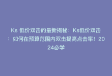 Ks 低价双击的最新揭秘：Ks低价双击：如何在预算范围内双击提高点击率！2024必学-