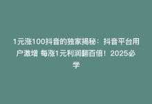 1元涨100抖音的独家揭秘：抖音平台用户激增 每涨1元利润翻百倍！2025必学-