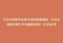 今日头条账号买卖平台的独家揭秘：今日头条账号转让平台最新消息！2025必学-