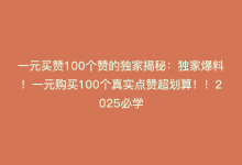 一元买赞100个赞的独家揭秘：独家爆料！一元购买100个真实点赞超划算！！2025必学-