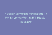 1元呢买100个赞吗快手的独家揭秘：1元可购100个快手赞，你要不要试试？！2025必学-