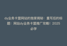 dy业务卡盟网站的独家揭秘：重写后的标题：网站dy业务卡盟推广攻略！2025必学-