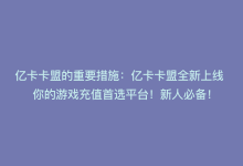 亿卡卡盟的重要措施：亿卡卡盟全新上线 你的游戏充值首选平台！新人必备！-