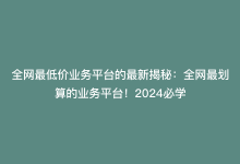 全网最低价业务平台的最新揭秘：全网最划算的业务平台！2024必学-