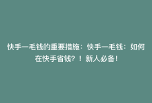 快手一毛钱的重要措施：快手一毛钱：如何在快手省钱？！新人必备！-