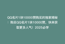 QQ名片1块10000赞购买的独家揭秘：购买QQ名片1块10000赞，快来获取更多人气！2025必学-