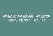 快手业务秒到账的重要措施：快手业务实现秒到账，怎样实现？！新人必备！-